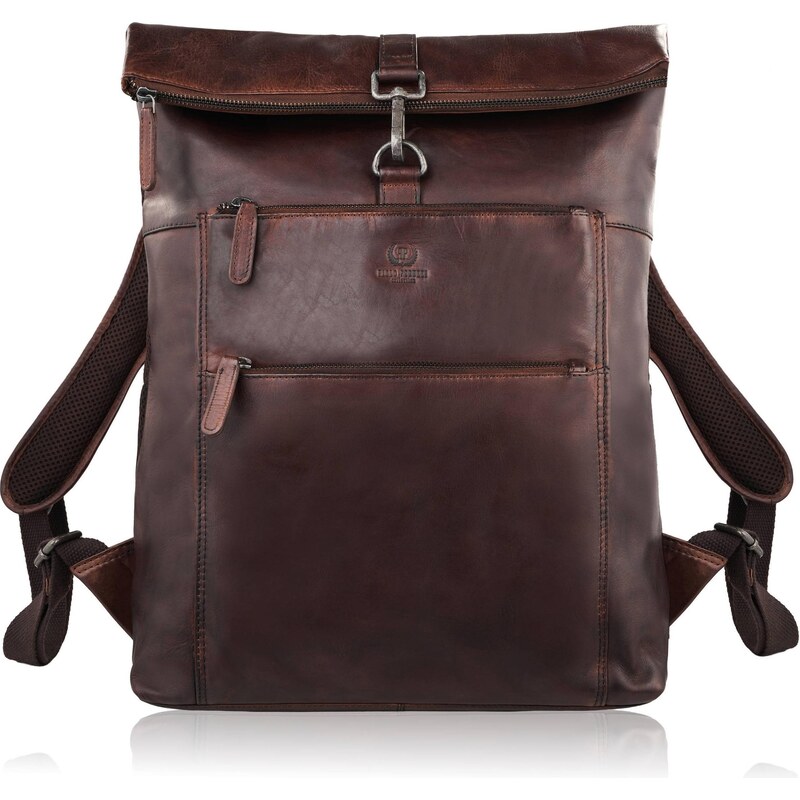 Paolo Peruzzi vintage kožený batoh na notebook s rolovacím vrchným 67310591