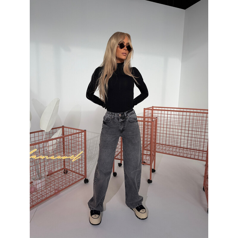 LaManuel Dámske grafitové jeans s vysokým pásom a rovným stihom 67310736