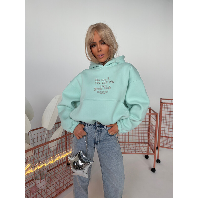 LaManuel Dámska oversize mikina s kapucňou a výšivkou - mint 67310738