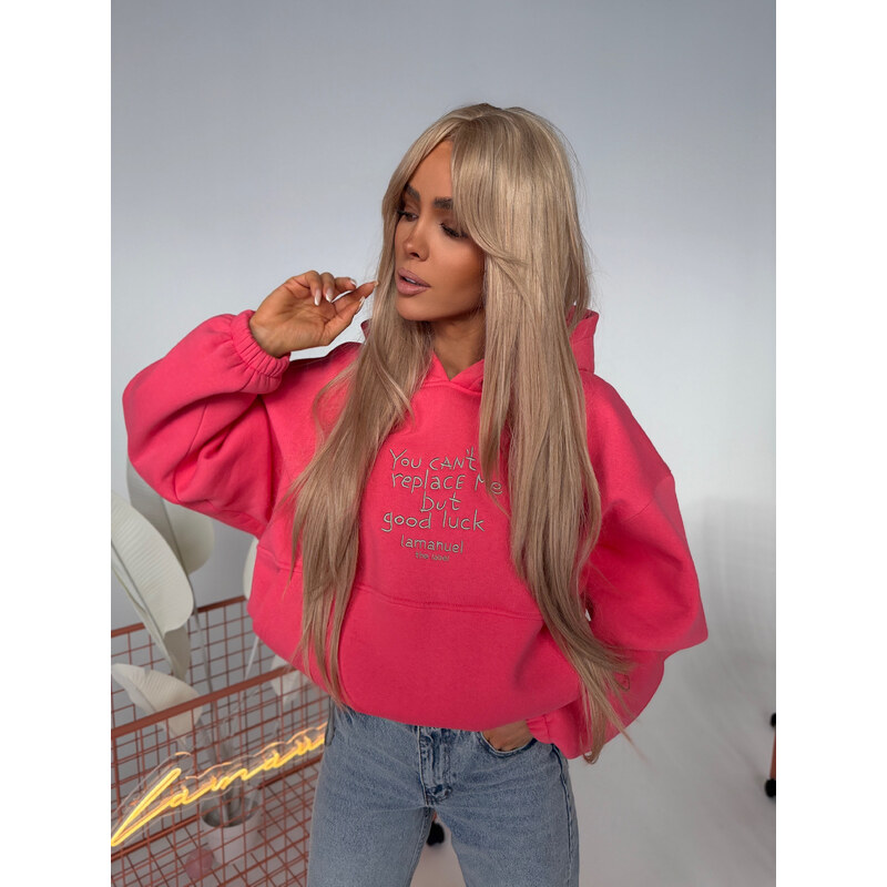 LaManuel Dámska oversize mikina s kapucňou a výšivkou - koralová 67310739