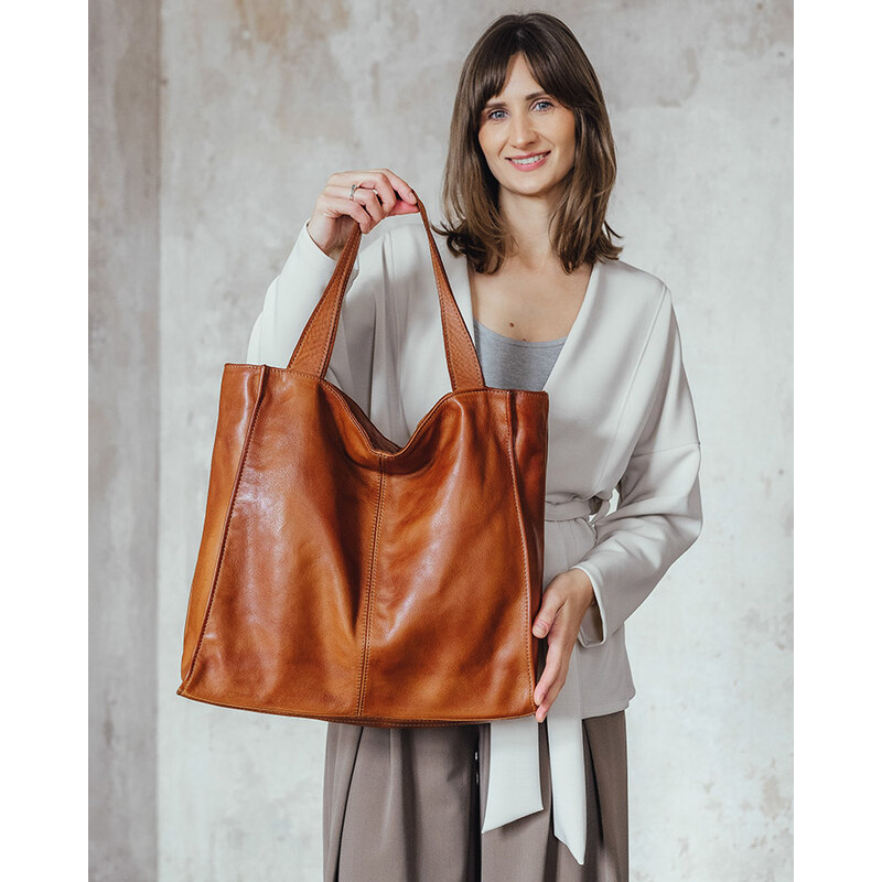 E-shop MARCO MAZZINI Camel kožená shopper kabelka handmade