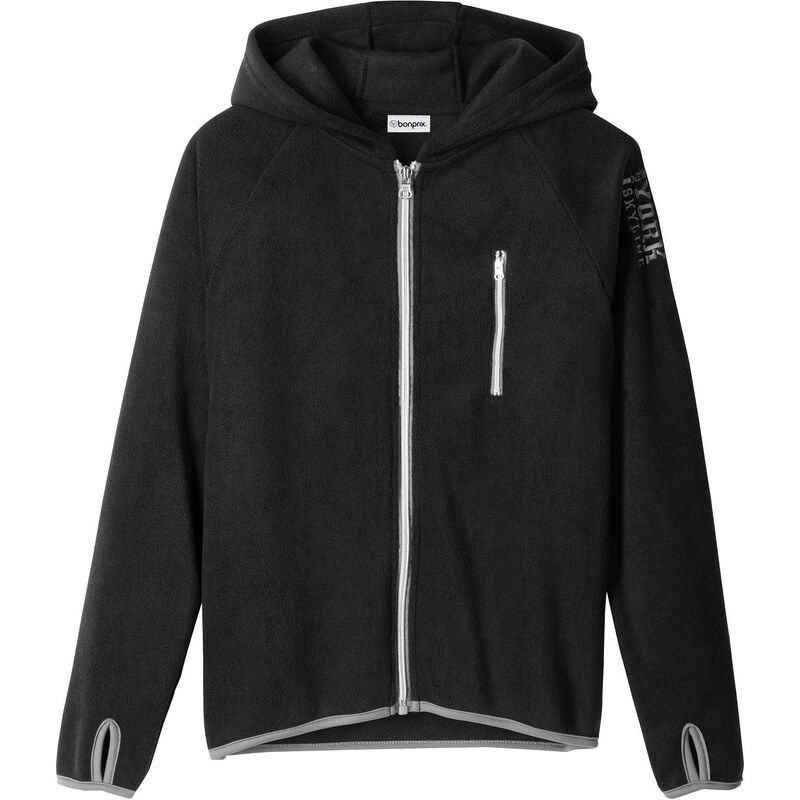 bonprix Flísová bunda s kontrastným detailom, farba čierna 44789549