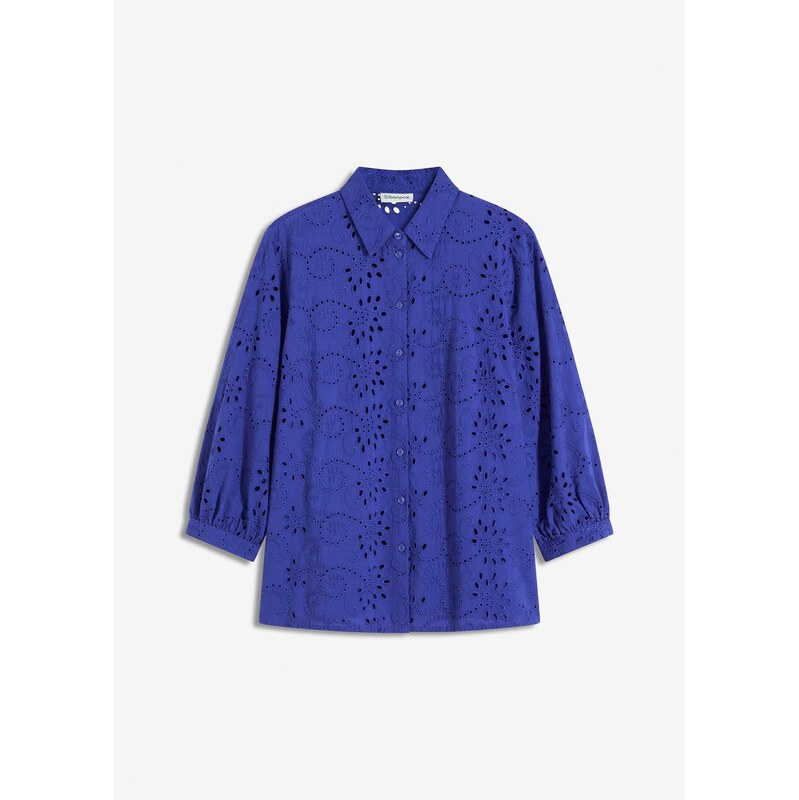 bonprix Blúzka s dierkovanou výšivkou, farba modrá 63234632