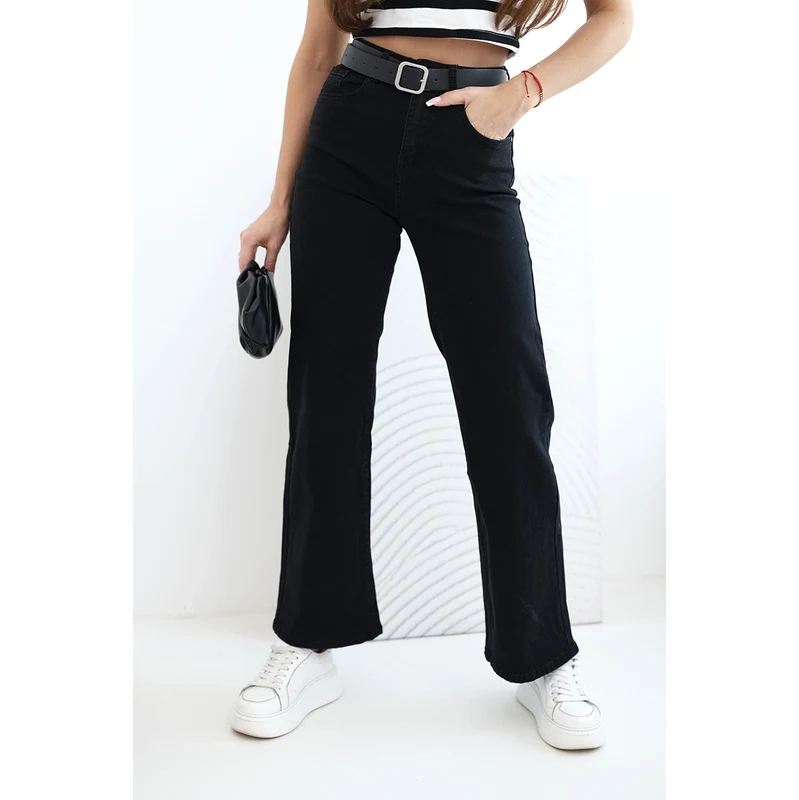 Kesi Dámske rovné rifle s opaskom, čierne 67313450