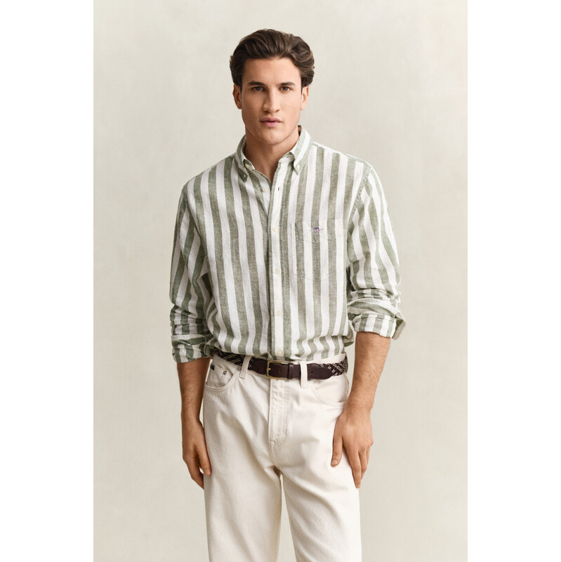 KOŠEĽA GANT REG COTTON LINEN STRIPE SHIRT DRY HERB GREEN 67313152