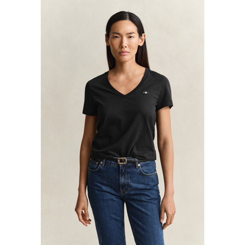 TRIČKO GANT REG SHIELD SS V-NECK T-SHIRT BLACK 67313198