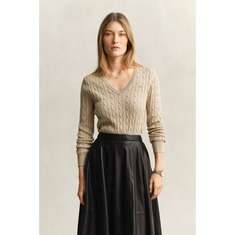 SVETER GANT STRETCH COTTON CABLE V-NECK OAT BEIGE 67313298