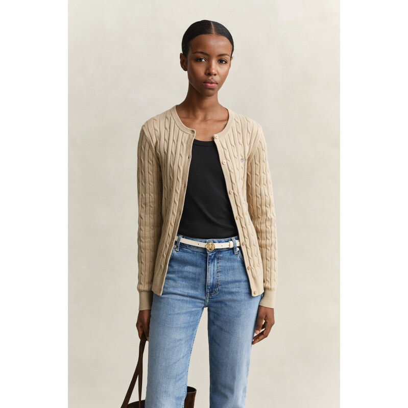 SVETER GANT STRETCH COTTON CABLE CARDIGAN OAT BEIGE 67313302