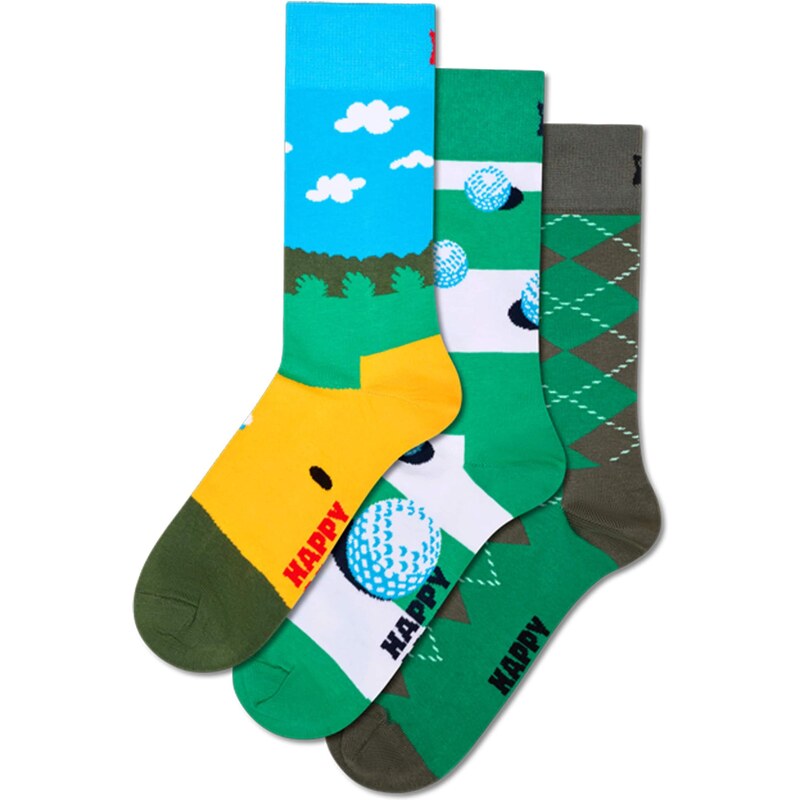 Happy Socks Ponožky Golf svetlomodrá / tmavosivá / zelená / biela 67317975