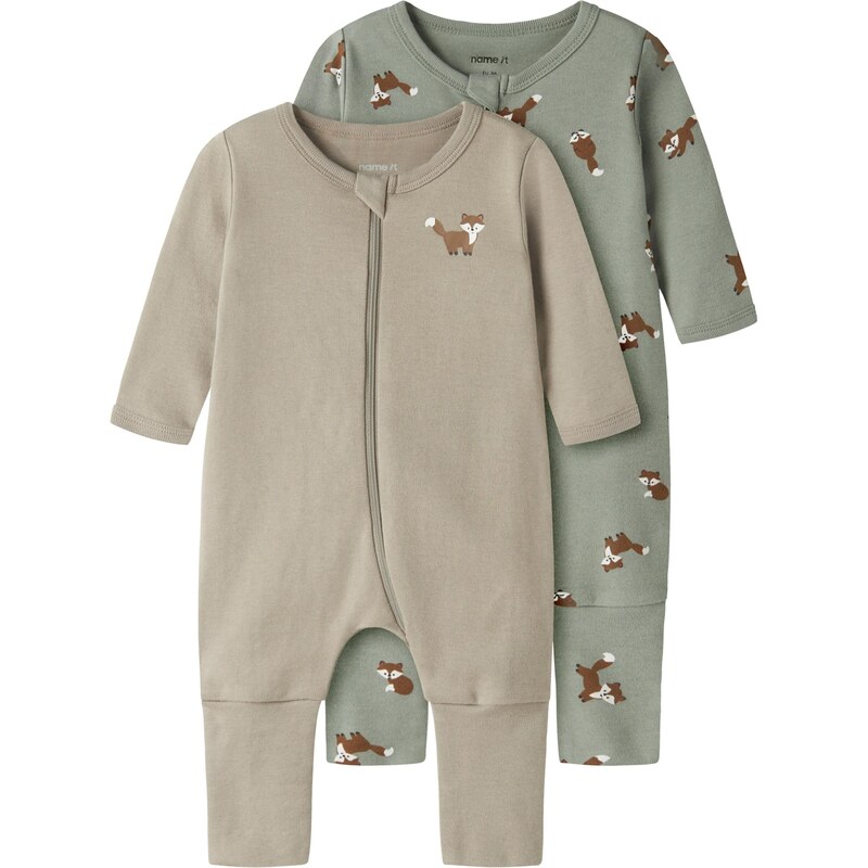 NAME IT Pyžamo hnedá / sivá / pastelovo zelená / biela 67317997