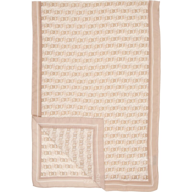 GUESS Šál KARNILLA svetlobéžová / kapučíno / biela 67318309