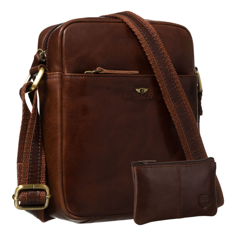 Peterson Pánska hnedá kožená taška cez plece – jednokomorová s 65199326