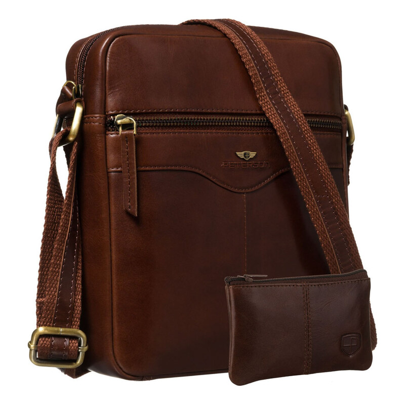 Peterson Hnedá pánska kožená crossbody taška s jednou komorou – 65292275