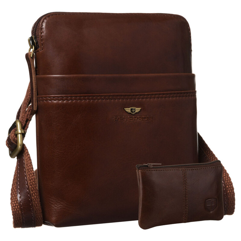 Praktická pánska kožená taška cez plece hnedá – s vonkajšími vreckami 65199328