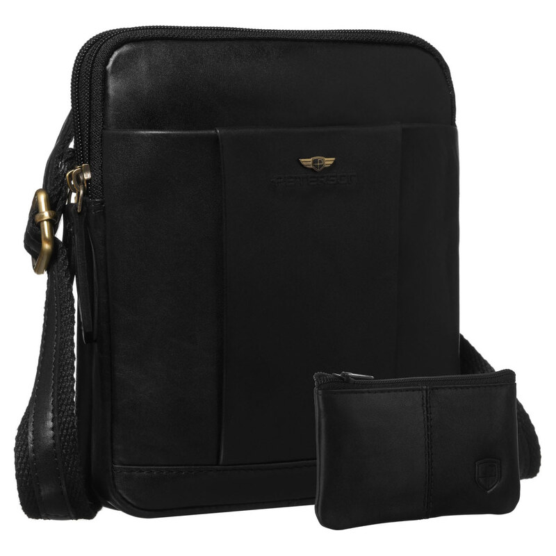 Pánska čierna kožená taška cez plece Peterson – dvojkomorová s 65199323
