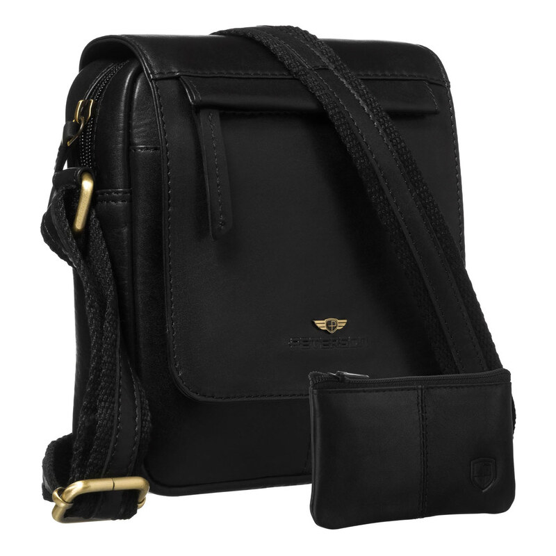 Peterson Čierna pánska kožená crossbody taška s klopou a zipsom – 65292278