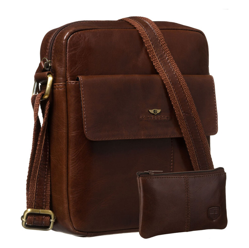 Pánska hnedá kožená taška cez plece Peterson– s magnetickým klipsom a 65199324