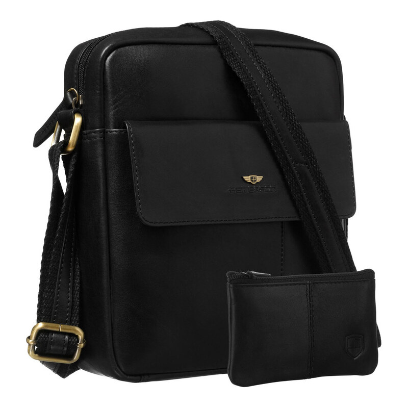 Pánska kožená taška cez plece čierna Peterson – so zipsom a 65199325