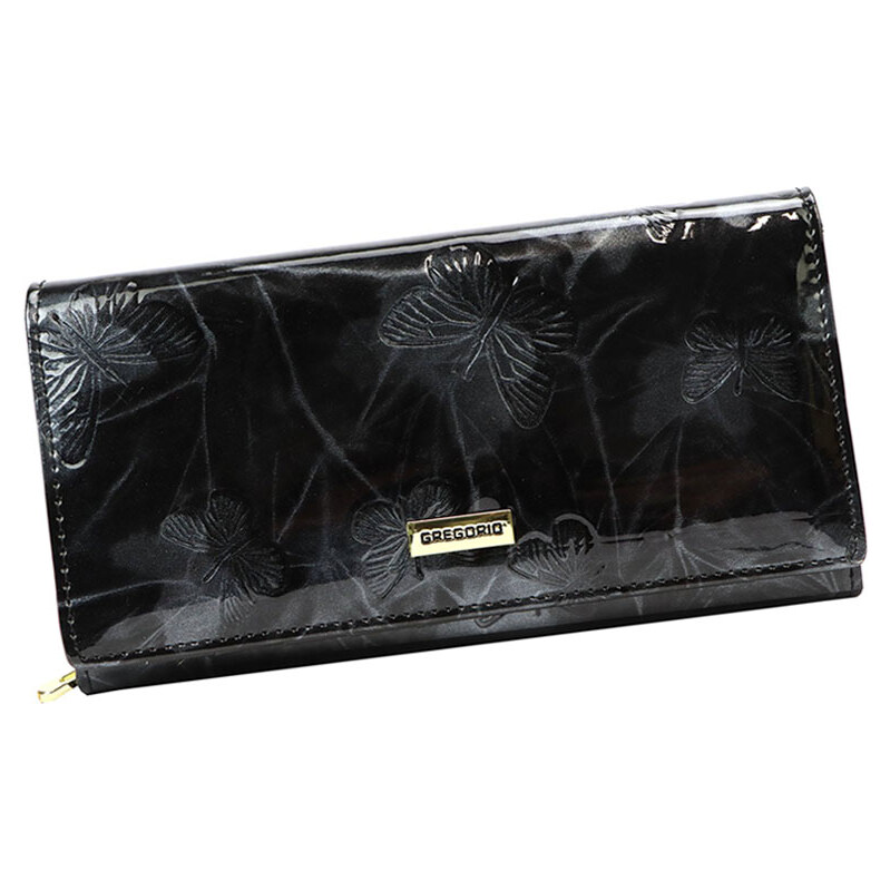Čierna kožená lakovaná peňaženka s motýlikmi Gregorio BTS-100 67323454