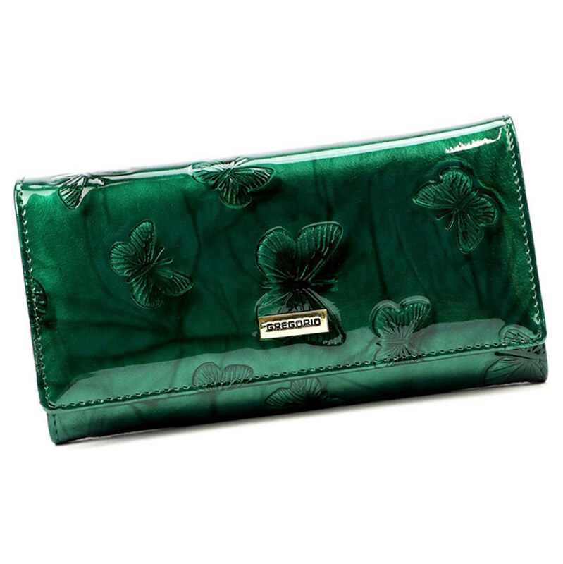 Zelená kožená lakovaná peňaženka s motýlikmi Gregorio BTS-100 66516644