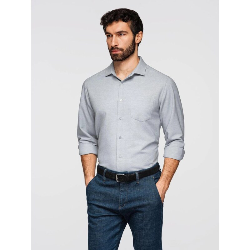 Ombre Clothing Pánska melírované šedá košeľa s náprsným vreckom V2 67324129