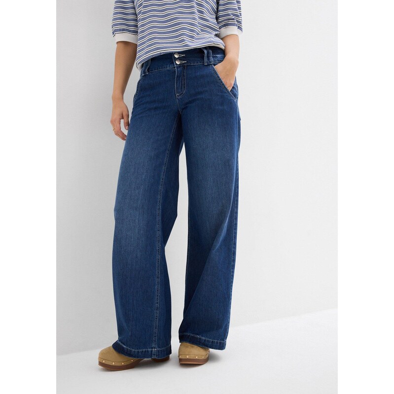 bonprix Džínsy Wide-Leg, vysoký pás, super soft, farba modrá 62471126