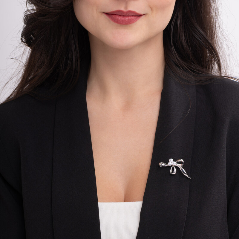 Troli Elegantná brošňa Stuha so syntetickými perlami Silver 66589458