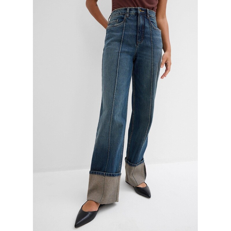 bonprix Džínsy loose straight, vysoký pás, farba modrá 64922128