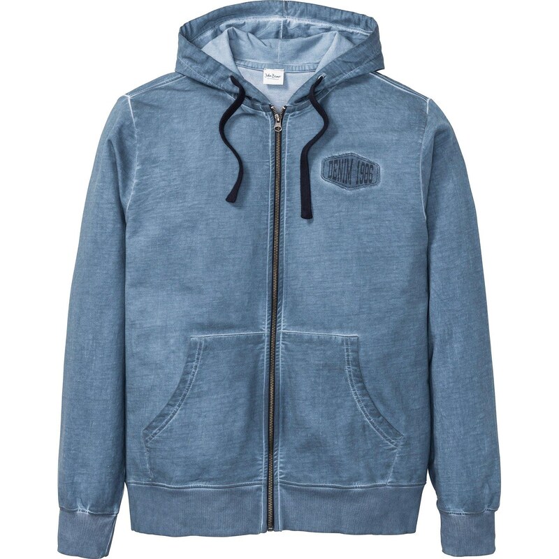 bonprix Mikina s kapucňou v bielenom vzhľade, farba modrá 44731865