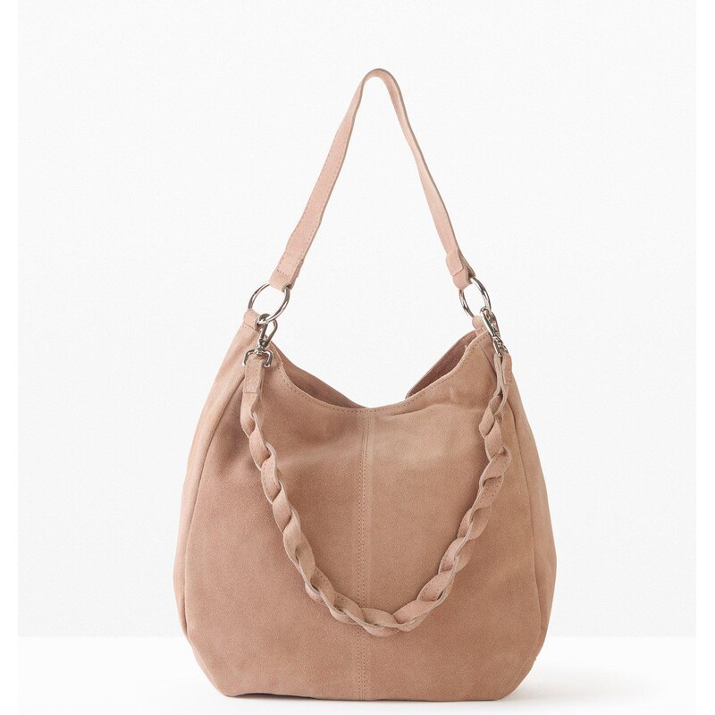 bonprix Kožená taška s dekoratívnym dodatočným remienkom, farba béžová 44731916