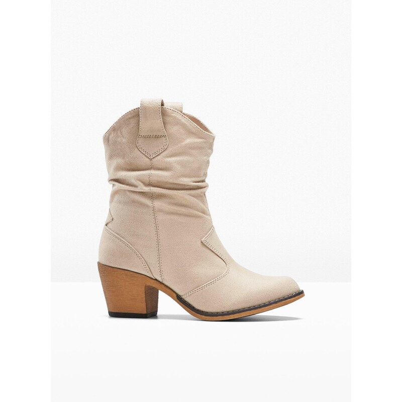 bonprix Kovbojské krátke čižmy s riasením, farba béžová 44792665