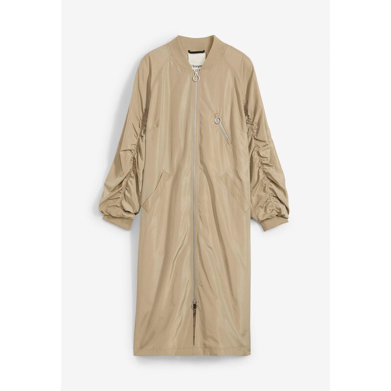 bonprix Bluzónový kabát s pleteným golierom, farba zelená 62198405