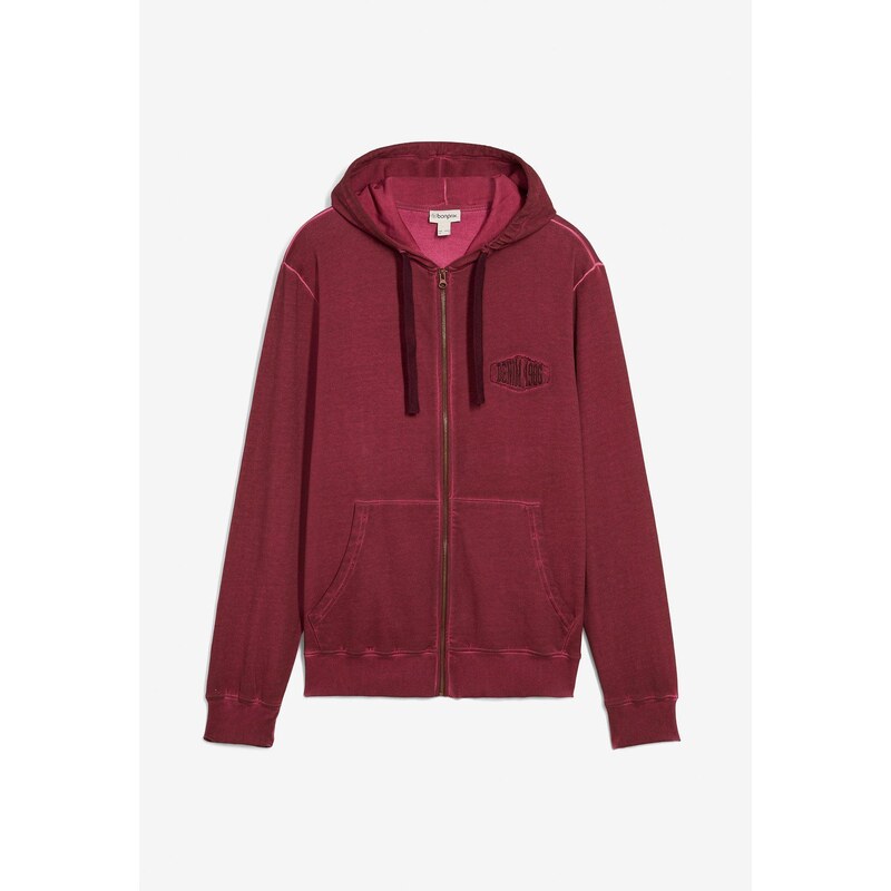 bonprix Mikina s kapucňou v bielenom vzhľade, farba červená 65119313