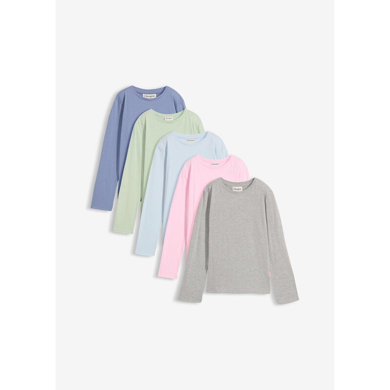 bonprix Tričko s dlhým rukávom z čistej bio bavlny (5 ks v balení), 67330036