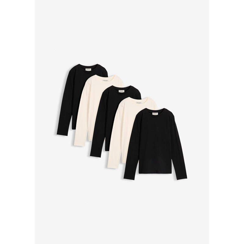 bonprix Tričko s dlhým rukávom z čistej bio bavlny (5 ks v balení), 67330049