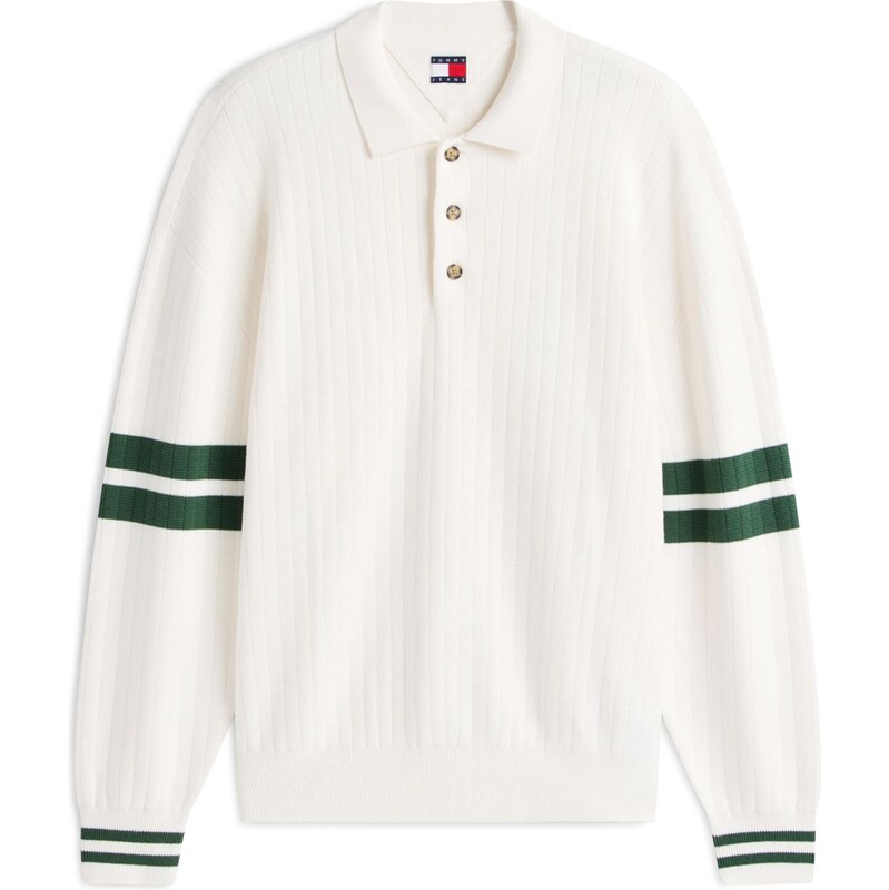 Tommy Jeans Sveter 90s tmavozelená / prírodná biela 67335373