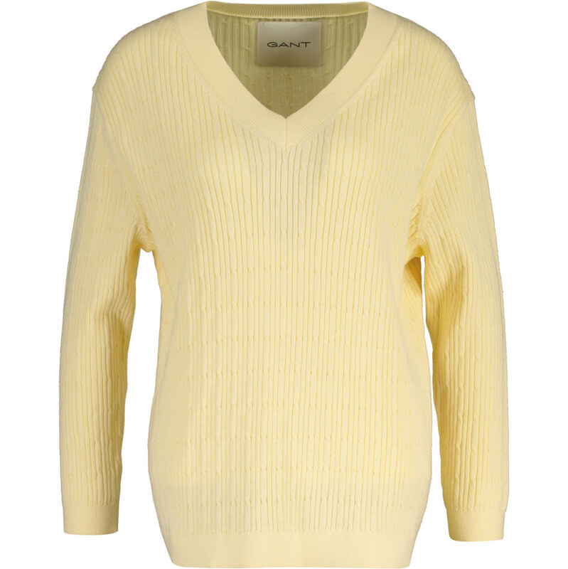 SVETER GANT CABLE KNIT V-NECK VANILLA YELLOW 67332224