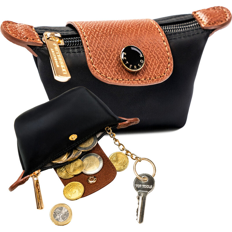 Čierna kľúčenka Peterson z polyesteru a ekokože na zips a patent 67334782