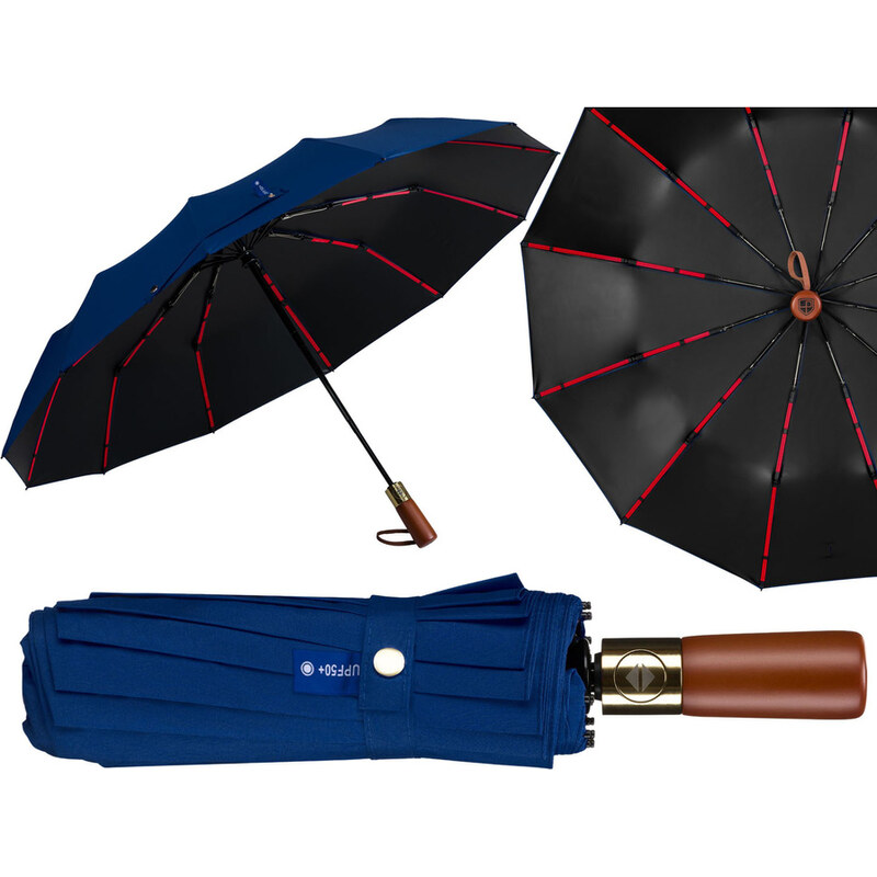 Modrý veľký skladací dáždnik Peterson s UV ochranou v darčekovej 67334789