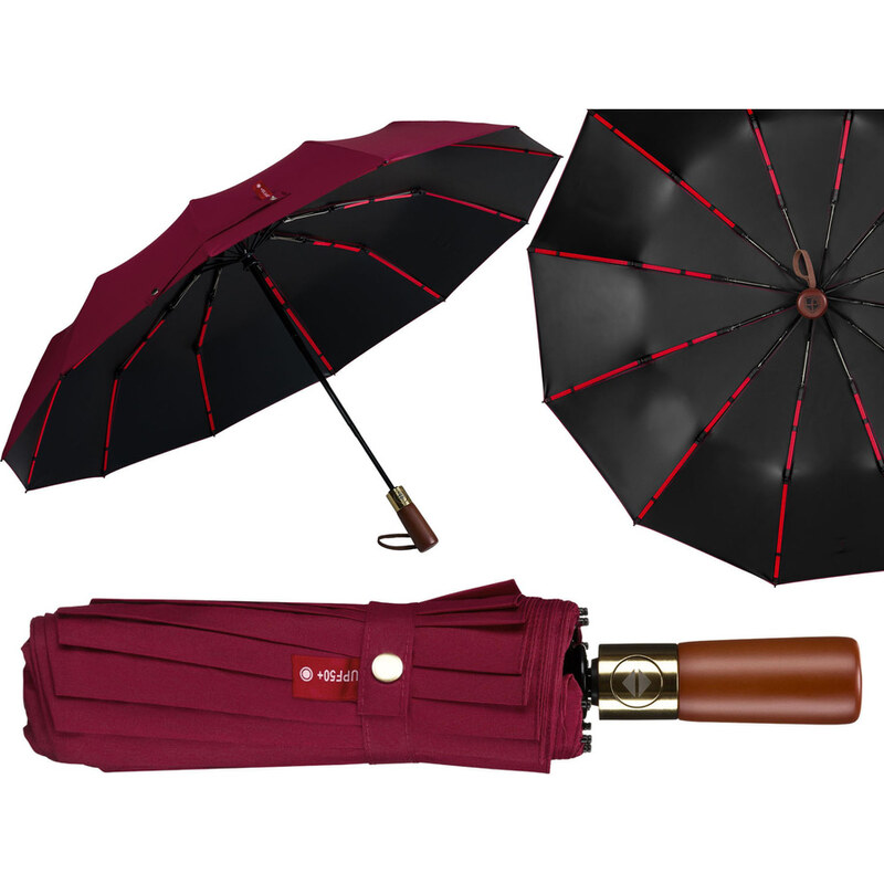 Bordový veľký skladací dáždnik Peterson s UV ochranou v darčekovej 67334788