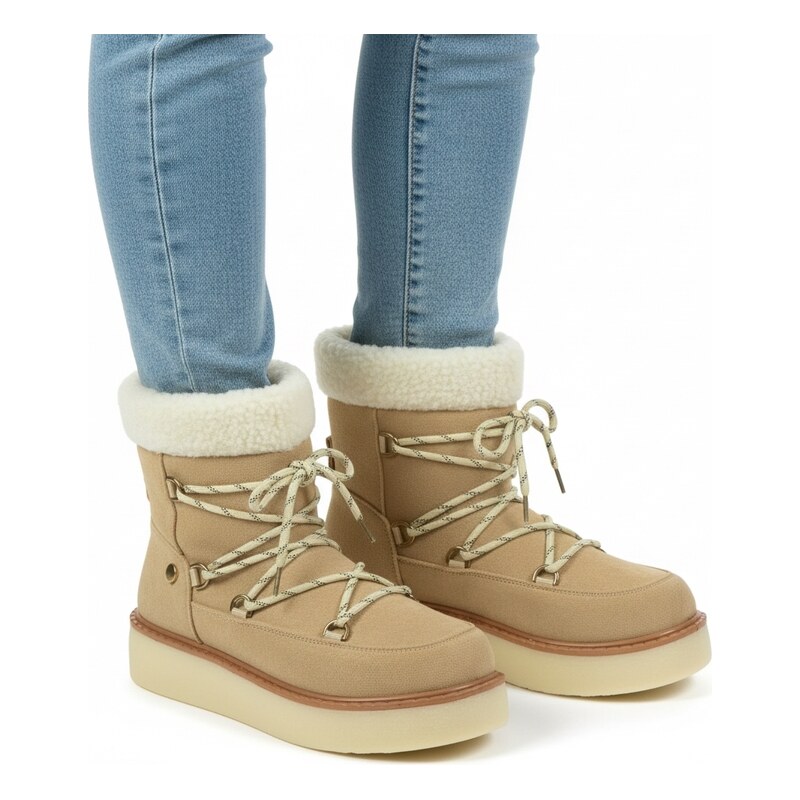 JOHN-C Dámske béžové semišové snehule s krepovou podrážkou 67339940