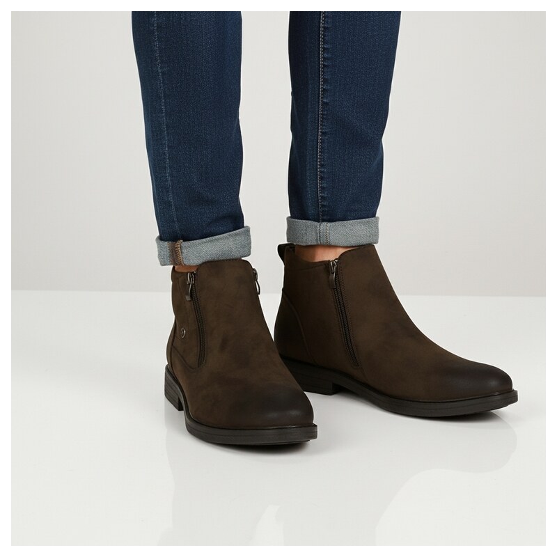 JOHN-C Pánske hnedé členkové čižmy s dvojitým zipsom 67339943