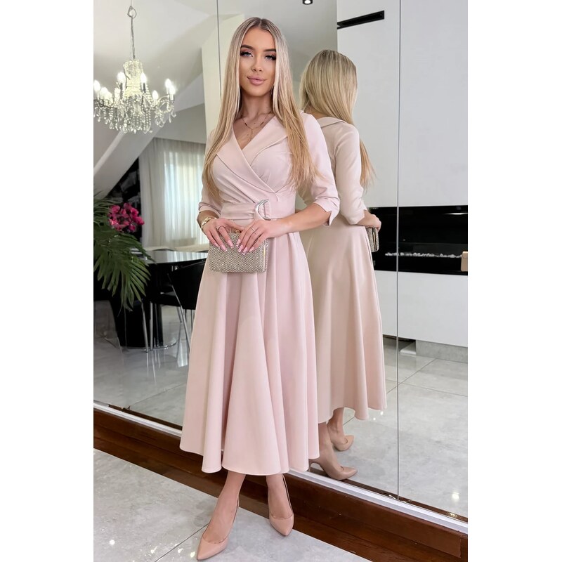 Zavinovacie šaty so striebornou prackou béžové 67352712