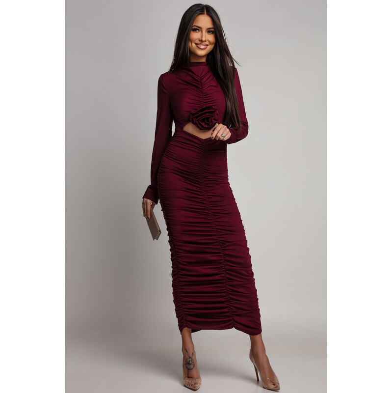 miadresses.sk Bordové priliehavé šaty s riasením 67354648