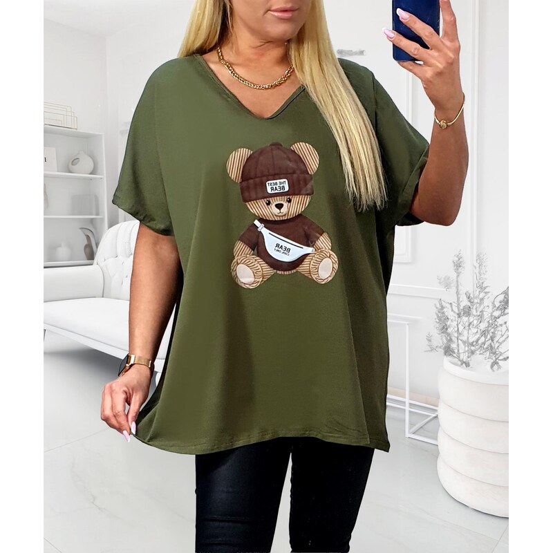 Tričko s medvedíkom kaki zelené 67354956