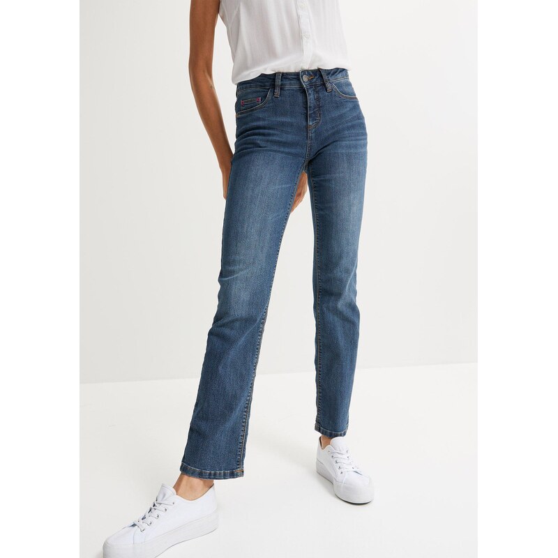 bonprix Rovné strečové džínsy, stredná výška pásu, farba modrá 44734205