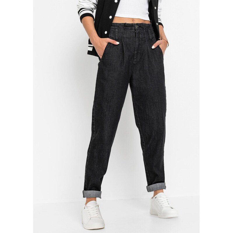 bonprix Mom džínsy, vysoký pás, streč, farba čierna 44792581