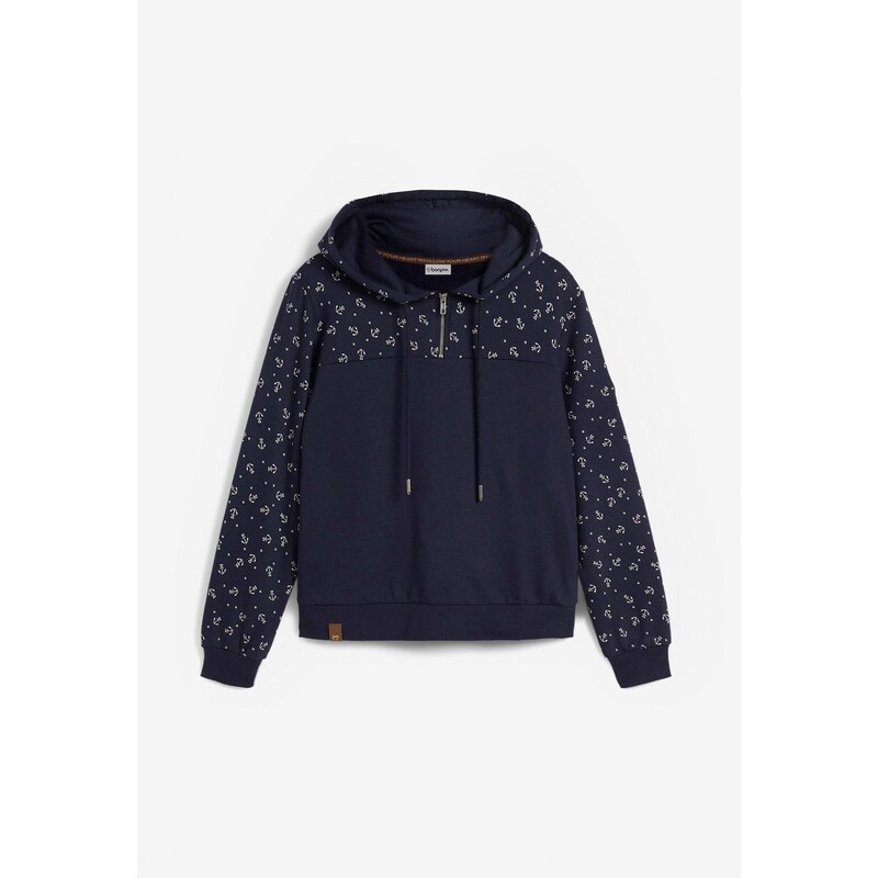 bonprix Mikina s kapucňou a zipsom, z čistej bavlny, farba modrá 47086268