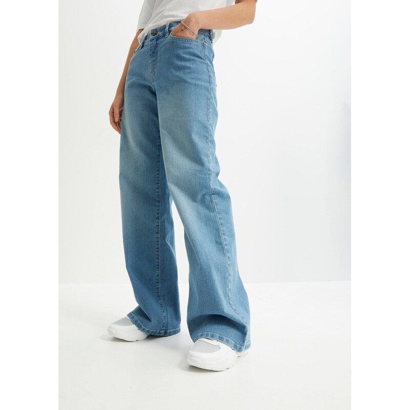 bonprix Strečové džínsy, stredná výška pásu, široké, farba modrá 48958572