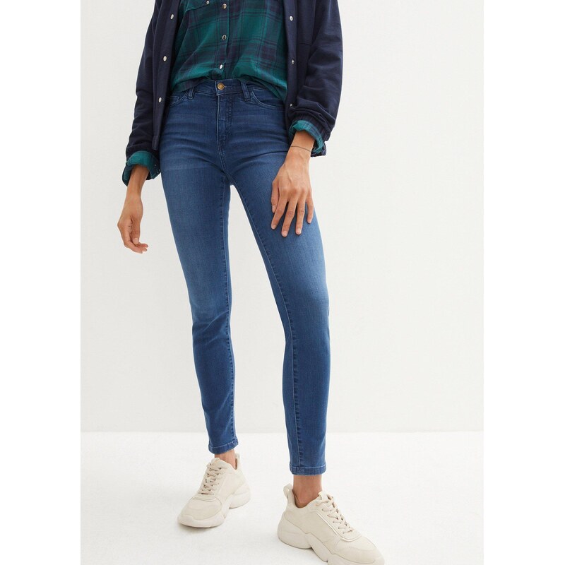 bonprix Džínsy s vysokým pásom, Slim Fit, sťahujúce, farba modrá 44741686